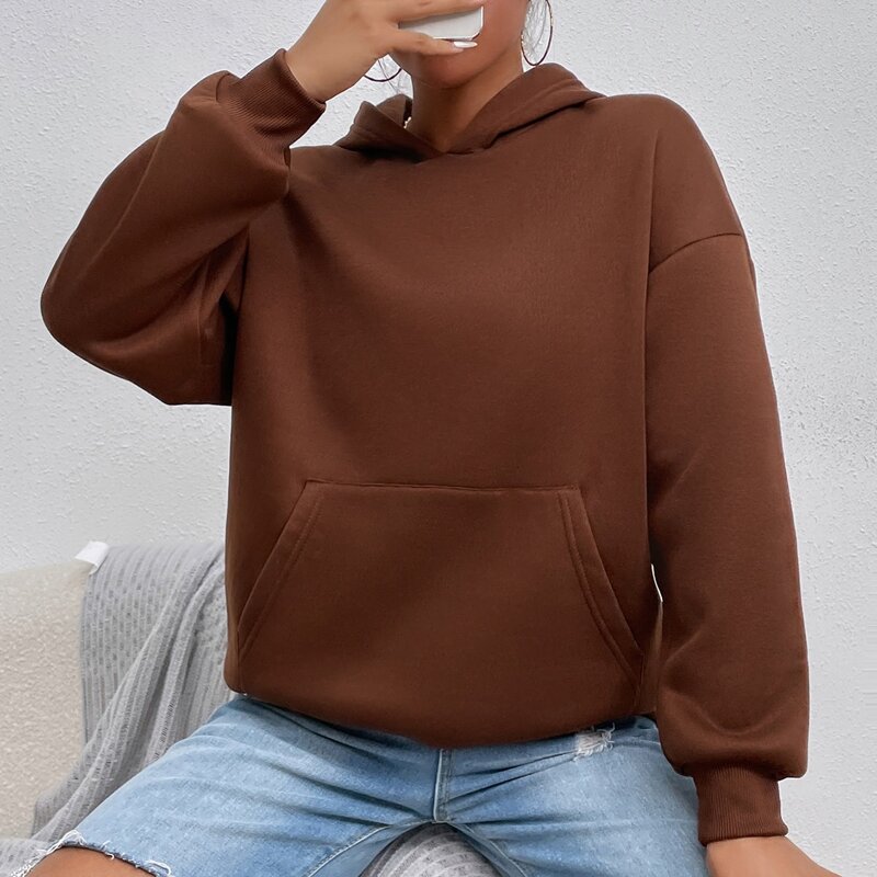 

Letter Graphic Kangaroo Pocket Drop Shoulder Thermal Hoodie, Coffee brown