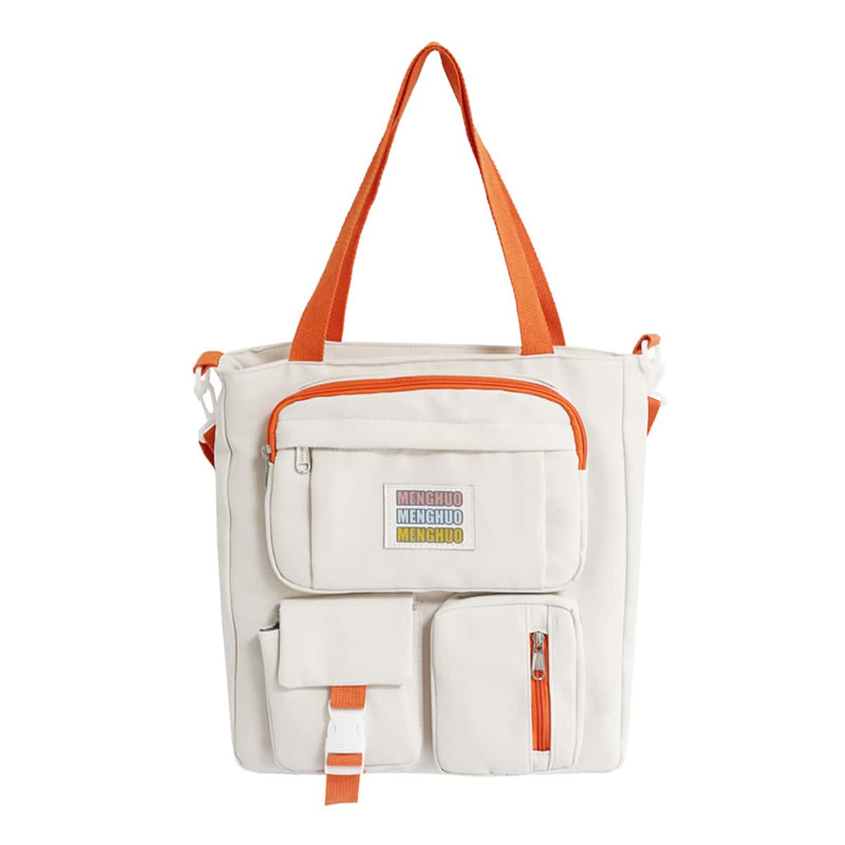 

Letter Graphic Pocket Front Tote Bag, White
