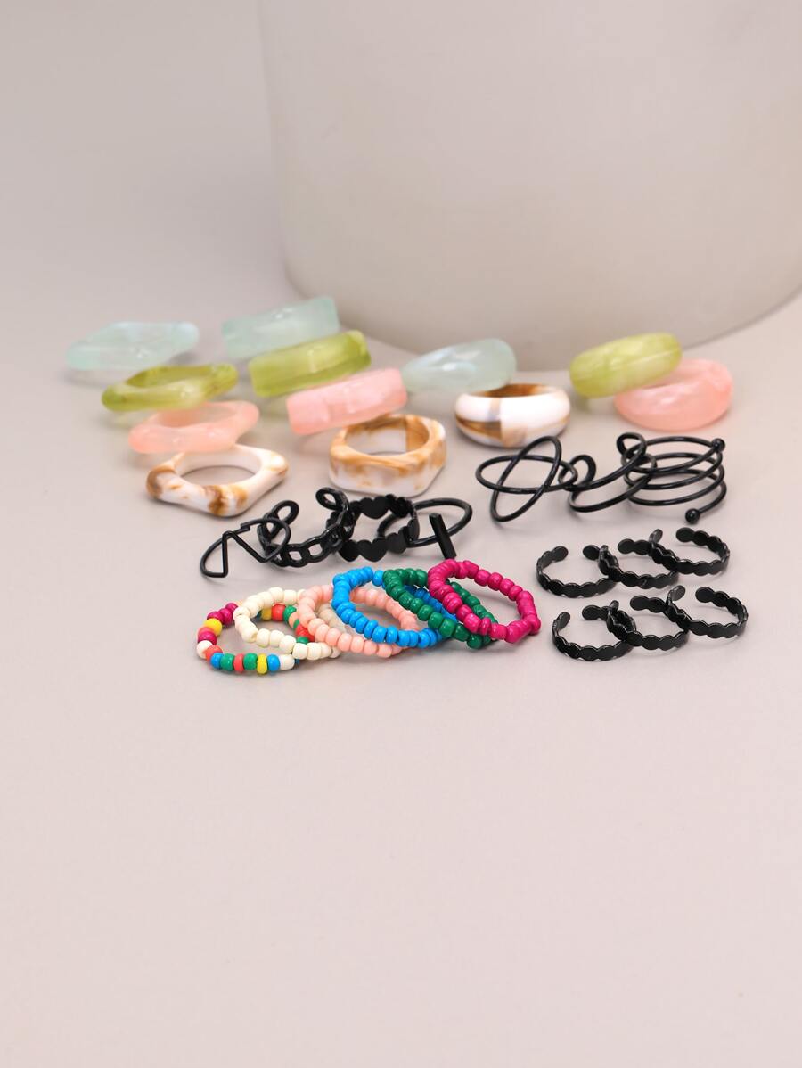 31pcs Heart & Geometric Decor Ring - Multicolor - View 1
