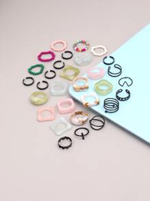 31pcs Heart & Geometric Decor Ring - Multicolor - View 2