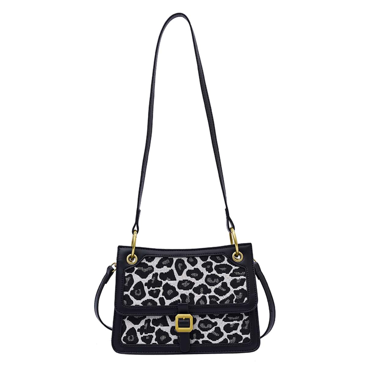 

Leopard Shoulder Bag, Black and white