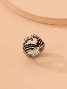 Halloween Skeleton Hand Design Ring - Antique Silver - View 1