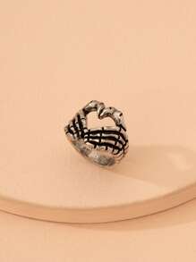 Halloween Skeleton Hand Design Ring - Antique Silver - View 3
