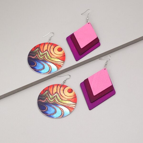 

2pairs Geometric Drop Earrings, Multicolor