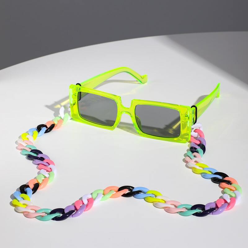 

Guys Square Frame Sunglasses With Glasses Chain, Grey