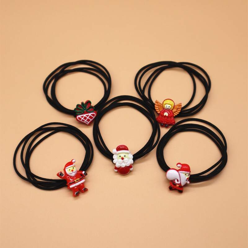 

5pcs Random Santa Claus & Snowman Hair Tie, Black