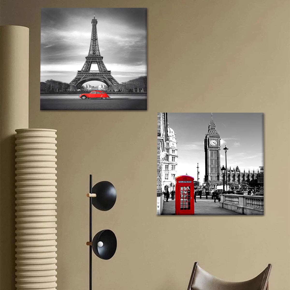 

2pcs Eiffel Tower Print Hanging Painting, Multicolor