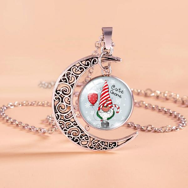 

Christmas Pattern Moon Charm Necklace, Multicolor