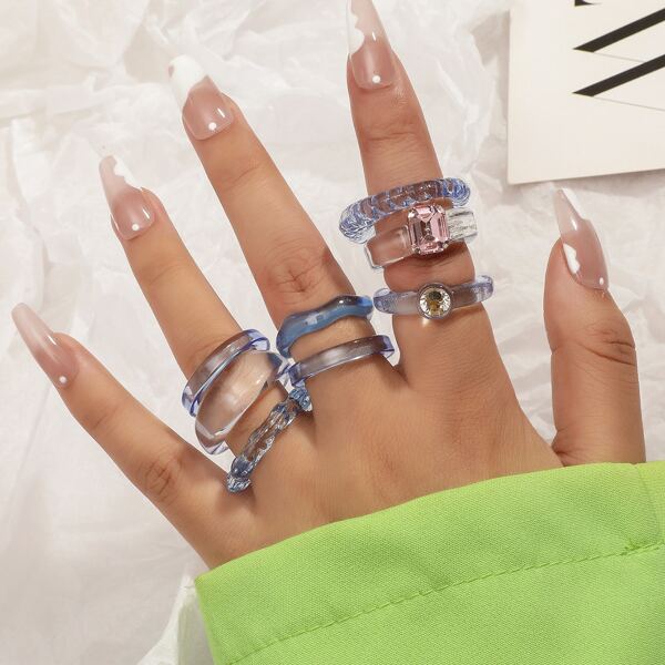 

8pcs Rhinestone Decor Ring, Purple