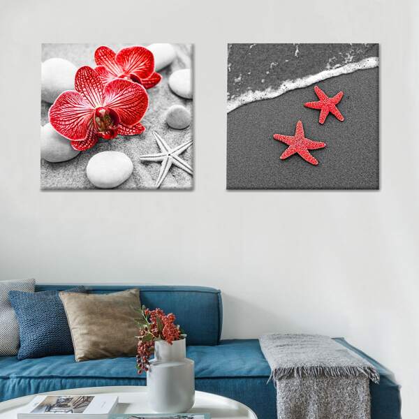 

2pcs Starfish Print Hanging Painting, Multicolor