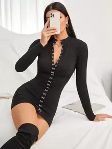 Đầm màu trơn Gợi cảm - màu đen - Xem 1