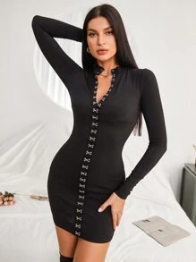 Đầm màu trơn Gợi cảm - màu đen - Xem 6