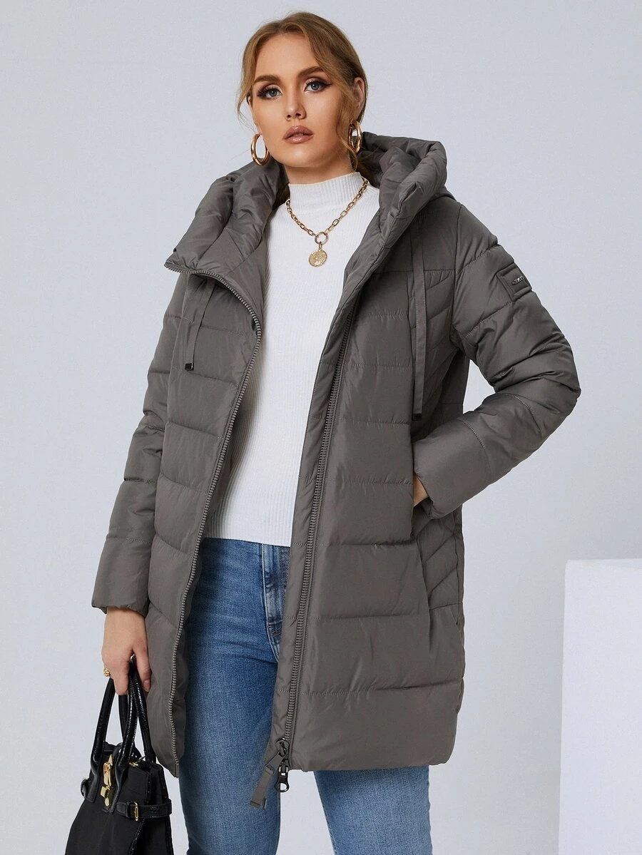 GASMAN Große Größen Mantel mit schrägen Taschen, Kordel und Kapuze, gefüttert - Mokka-Braun - Übersicht 1