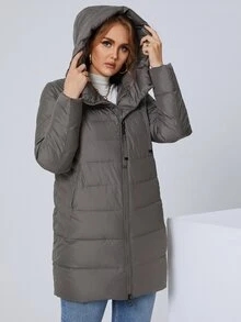 GASMAN Große Größen Mantel mit schrägen Taschen, Kordel und Kapuze, gefüttert - Mokka-Braun - Übersicht 3