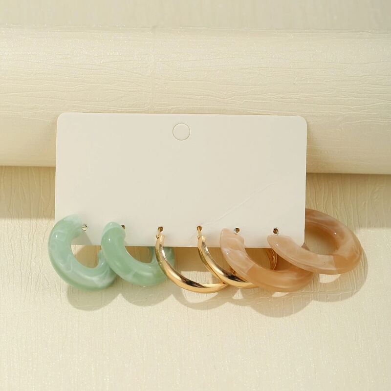 

3pairs Minimalist Hoop Earrings, Multicolor