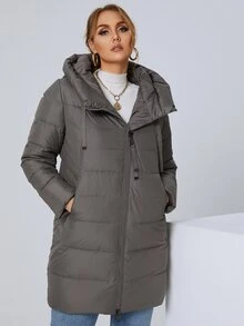 GASMAN Große Größen Mantel mit schrägen Taschen, Kordel und Kapuze, gefüttert - Mokka-Braun - Übersicht 5