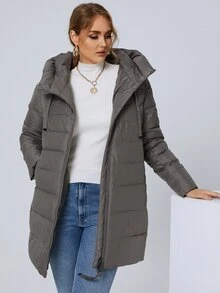 GASMAN Große Größen Mantel mit schrägen Taschen, Kordel und Kapuze, gefüttert - Mokka-Braun - Übersicht 6