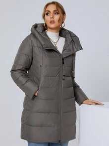 GASMAN Große Größen Mantel mit schrägen Taschen, Kordel und Kapuze, gefüttert - Mokka-Braun - Übersicht 8