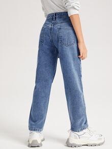 女孩破洞直筒牛仔褲 - 中等水洗藍 - 查看 2