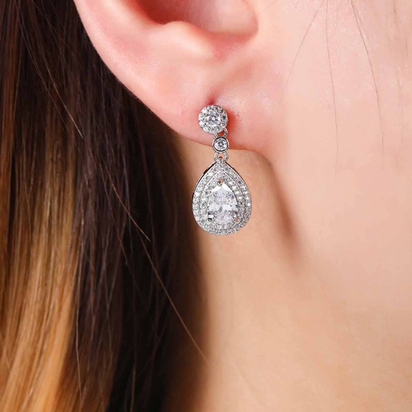 

Zircon Water Drop Charm Earrings, Silver