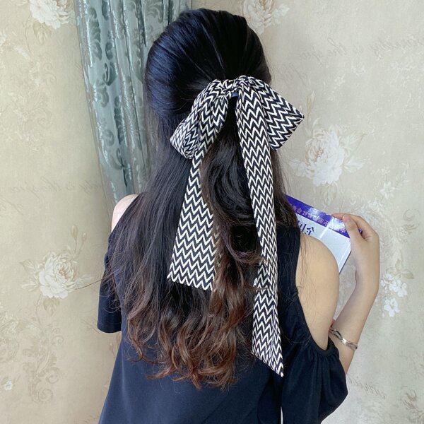

Chevron Print Scarf Hair Tie, Black and white