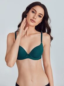 Áo ngực đẩy màu trơn - Màu xanh lá cây đậm - Xem 4