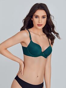 Áo ngực đẩy màu trơn - Màu xanh lá cây đậm - Xem 5