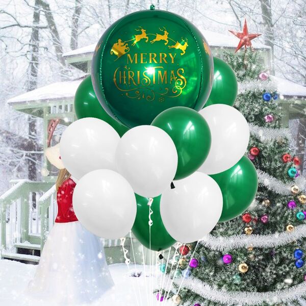 

11pcs Christmas Decoration Balloon & 2pcs Ribbon, Green