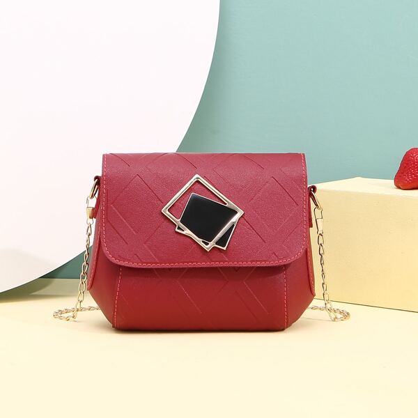 

Metal Decor Flap Chain Crossbody Bag, Burgundy
