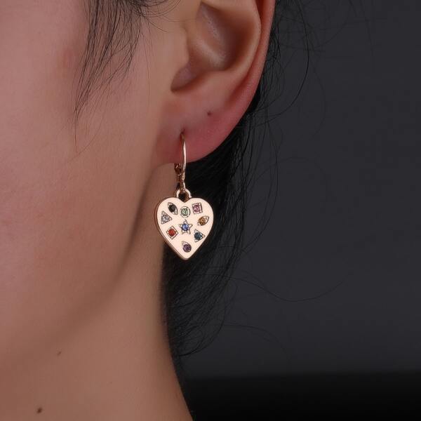 

Rhinestone Decor Heart Drop Earrings, Gold