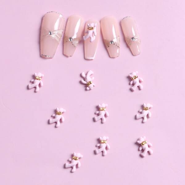 

10pcs Bear Shaped Nail Art Decoration, Pink