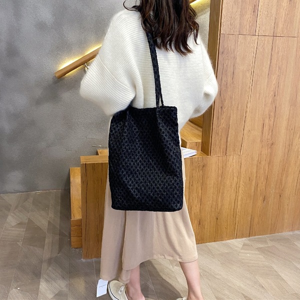 

Crochet Detail Shopper Bag, Black