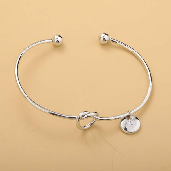 

Letter Detail Disc Charm Cuff Bracelet, Silver