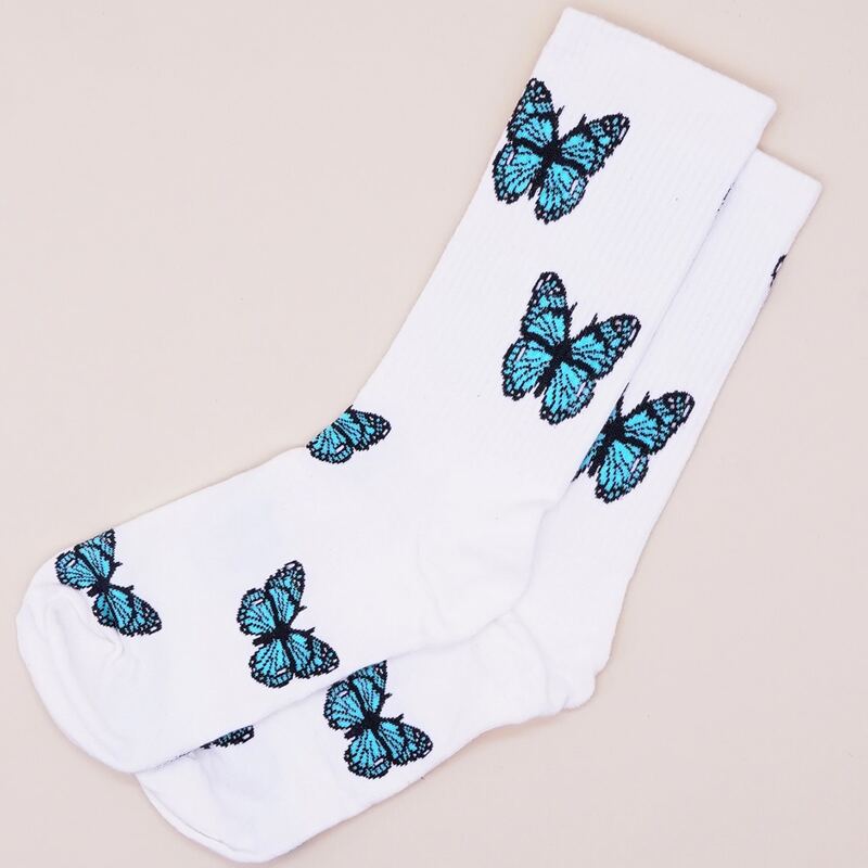

Butterfly Graphic Crew Socks, White