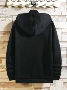 Manfinity Hombres Capucha térmica con estampado de dibujos animados con bolsillo de canguro con cordón - Negro - Ver 2