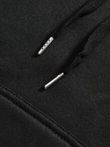 Manfinity Hombres Capucha térmica con estampado de dibujos animados con bolsillo de canguro con cordón - Negro - Ver 3