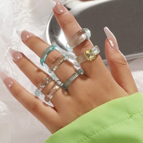 

7pcs Rhinestone Decor Ring, Baby blue