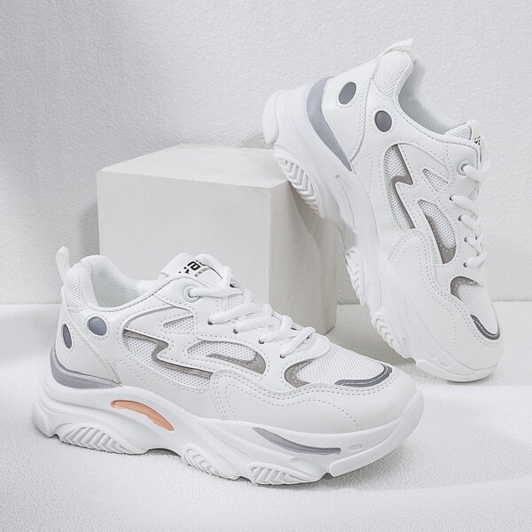 

Colorblock Breathable Lace-up Front Chunky Sneakers, Multicolor
