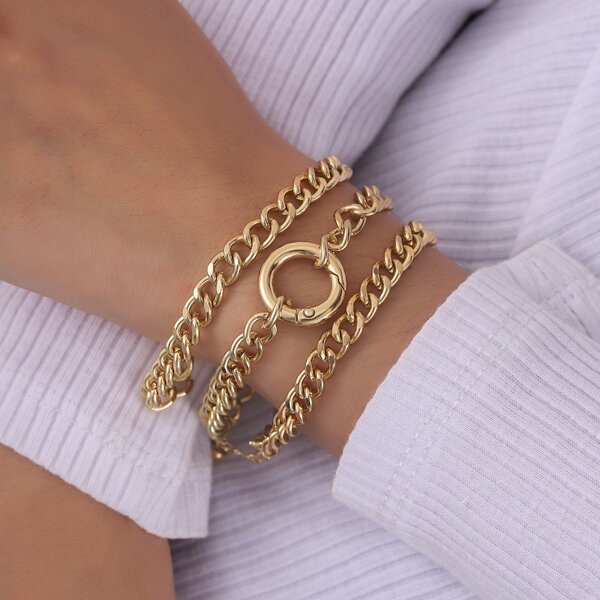 

3pcs Circle Decor Bracelet, Gold