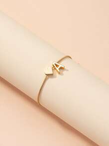 Letter & Heart Decor Bracelet - Yellow Gold - View 3
