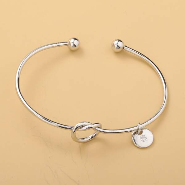 

Letter Detail Disc Charm Cuff Bracelet, Silver