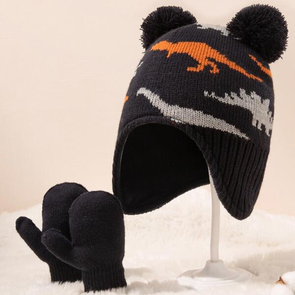 

Toddler Kids Dinosaur Pattern Hat & Gloves, Multicolor