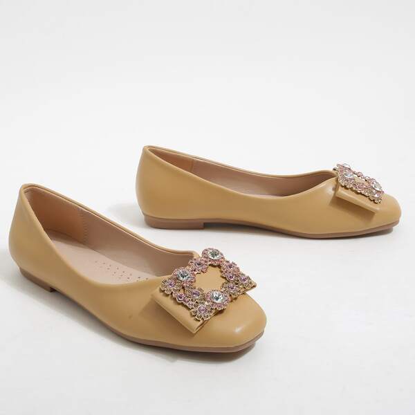 

Rhinestone Decor Slip On Flats, Camel