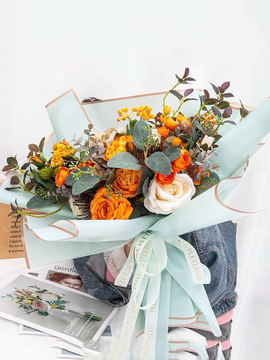 10pcs Waterproof Gold-Edged Matte Paper Flower Wrapping Paper (Flowers Not Included) - Green - View 1