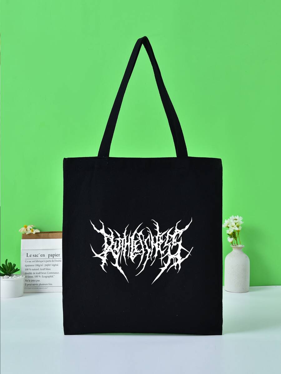 Graphic Print Shopper Bag - Black - View 1