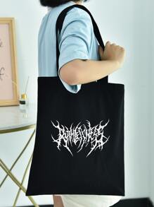 Graphic Print Shopper Bag - Black - View 4