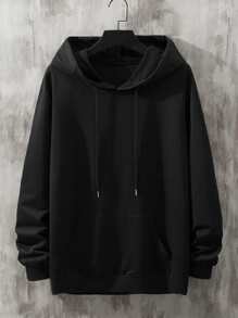 Manfinity Hombres Capucha con estampado de dibujos animados y letra con diseño con cordón - Negro - Ver 2