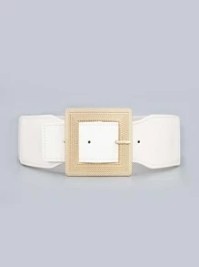 Cinturón ancho con hebilla cuadrada - Blanco - Ver 1