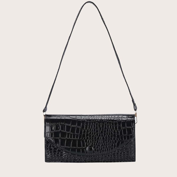 

Croc Embossed Flap Shoulder Bag, Black
