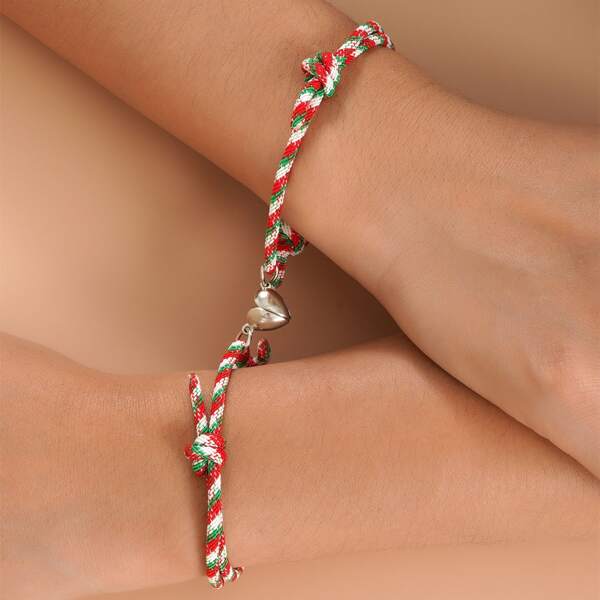 

2pcs Christmas Heart Magnetic Attraction Bracelet, Multicolor